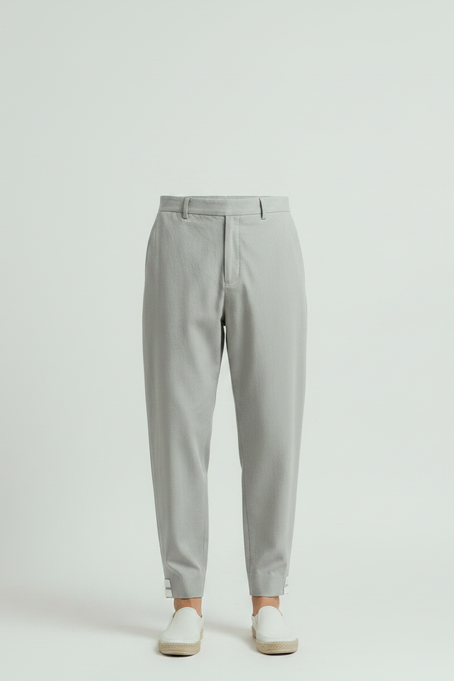 Pantalon Chinois Gris Clair Ample Décontracté Homme - Lin - vue 3