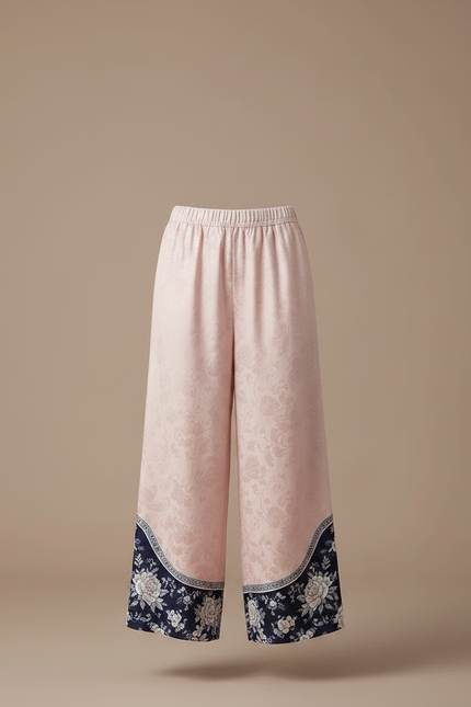 Pantalon Chinois Rose Ample Imprimé Floral Élégant - Satin - vue 3