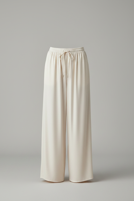 Pantalon Chinois Crème Fluide Soie Ample Femme Élégant - Beige - vue 3