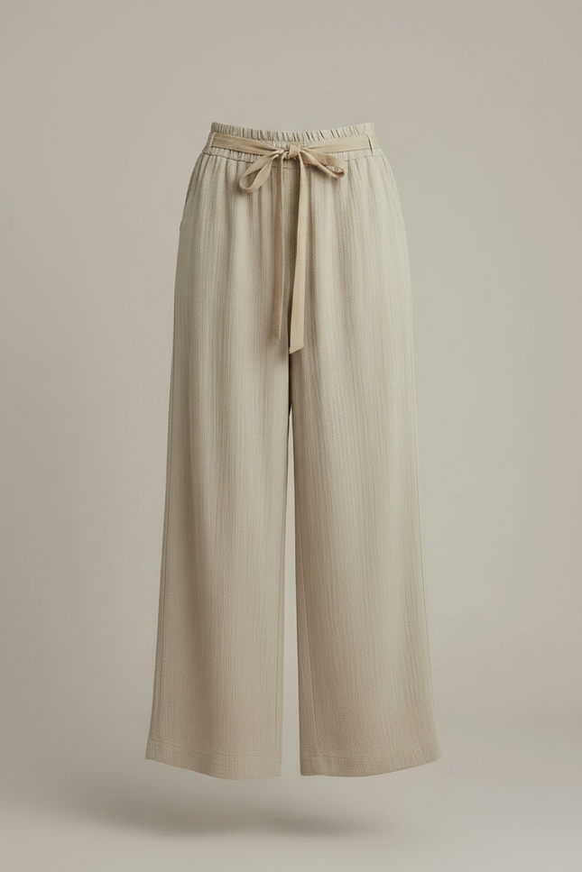 Pantalon Chinois Beige Fluide Ample Ceinturé Casual - Lin - vue 3