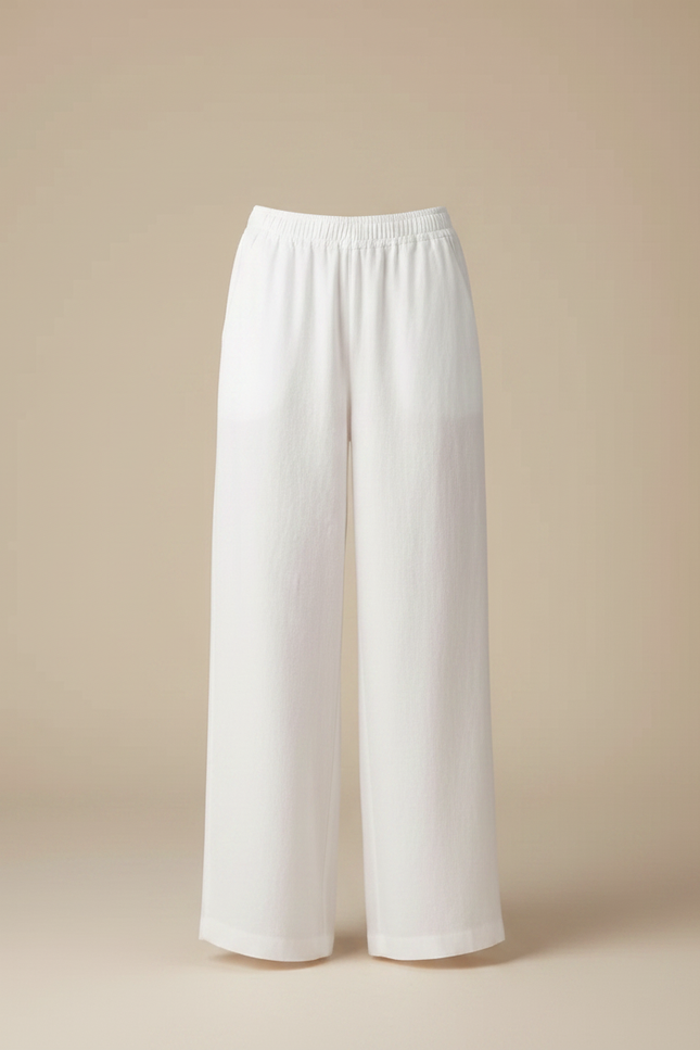 Pantalon Chinois Blanc Lin Ample Fluide Décontracté - vue 3
