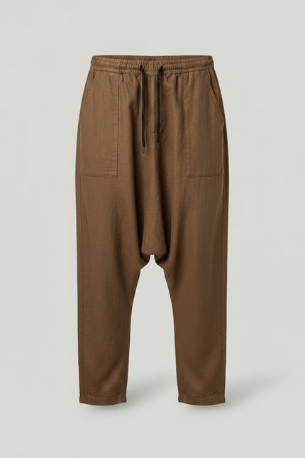 Pantalon Chinois Harem Ample Coton Marron Décontracté - vue 3