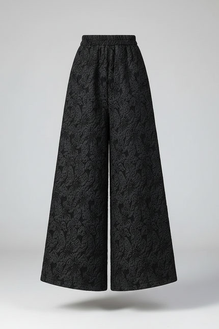 Pantalon Chinois Large Jacquard Noir Rétro Élégant - Polyester - vue 3