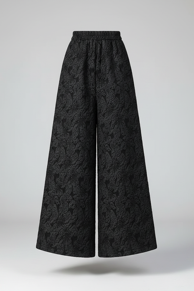 Pantalon Chinois Large Jacquard Noir Rétro Élégant - Polyester - vue 3