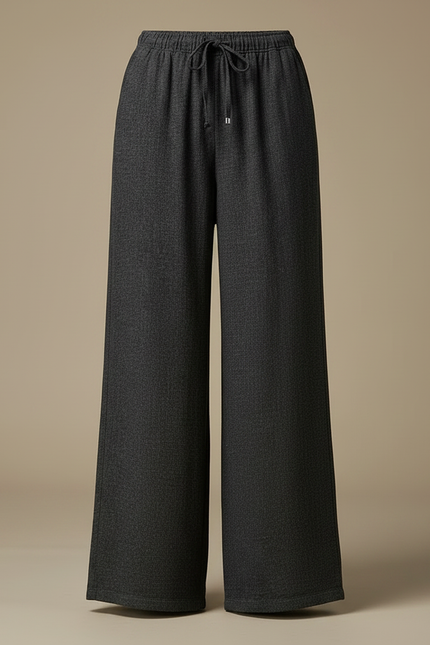 Pantalon Chinois Gris Ample Cordon Lin Fluide - vue 3