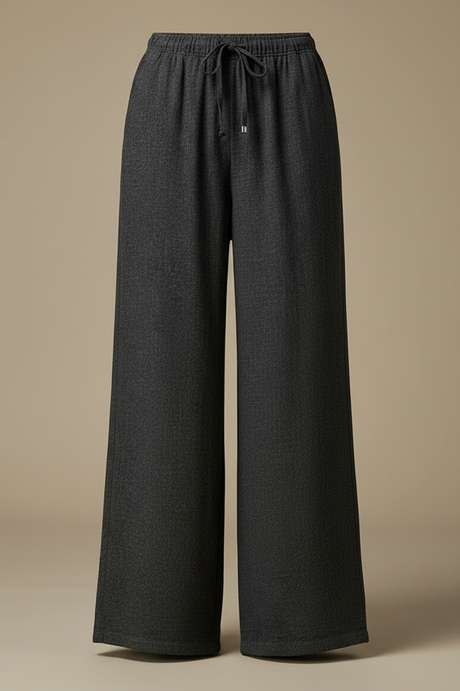 Pantalon Chinois Gris Ample Cordon Lin Fluide - vue 3