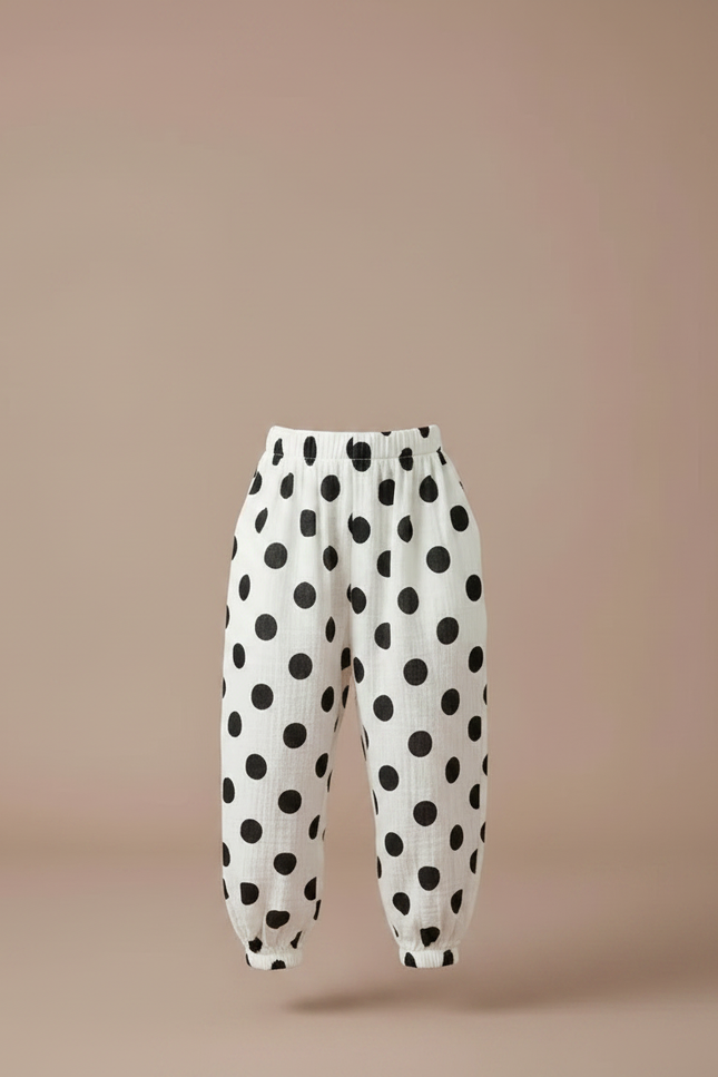 Pantalon Chinois Blanc Ample Polka Dots Enfant Décontracté - Imprimé Coton - vue 3
