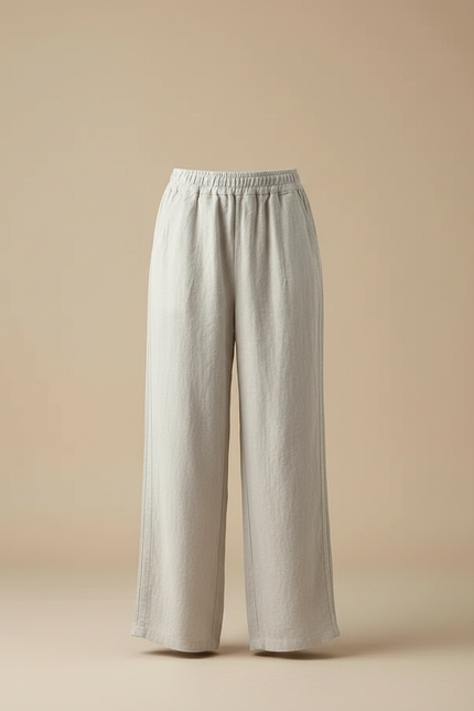 Pantalon Chinois Lin Ample Beige Décontracté Tendance - vue 3