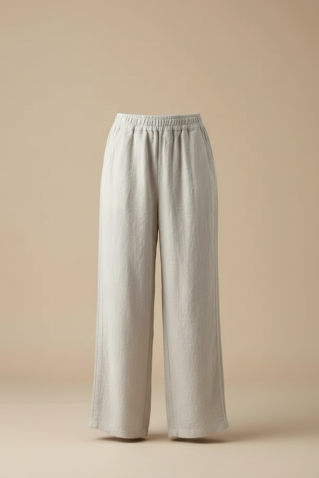 Pantalon Chinois Lin Ample Beige Décontracté Tendance - vue 3