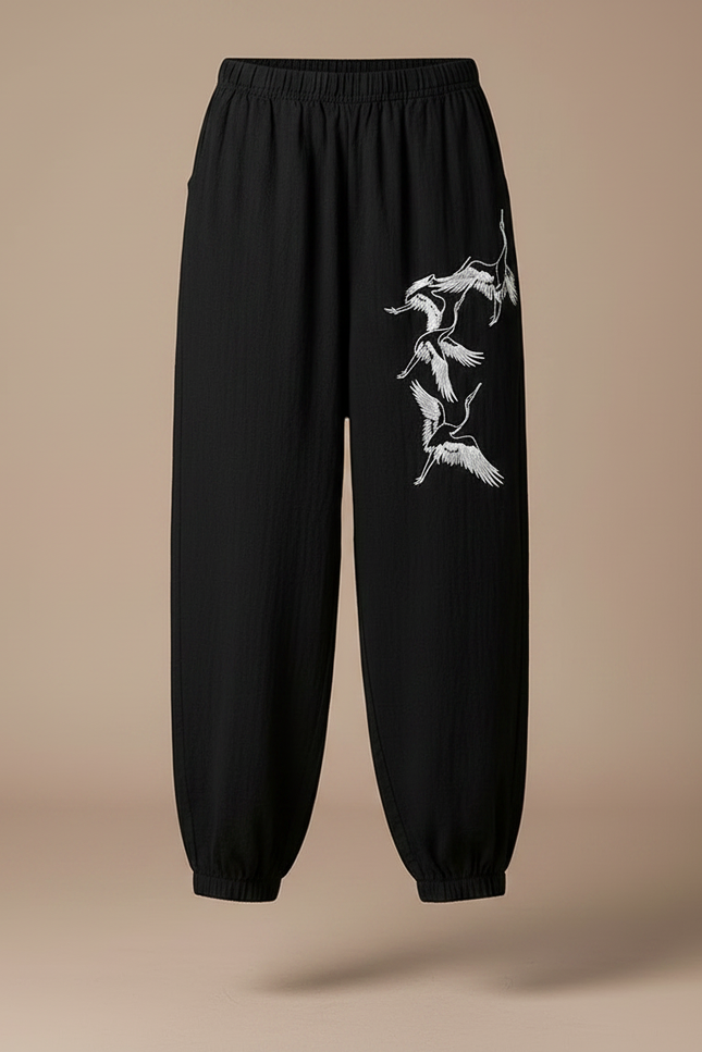 Pantalon Chinois Noir Ample Grue Fluide Femme - Lin - vue 3