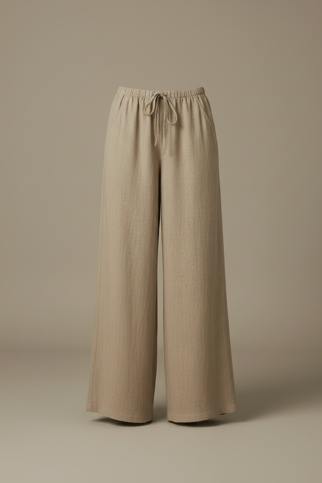 Pantalon Chinois Beige Ample Fluide Décontracté Lin - vue 3