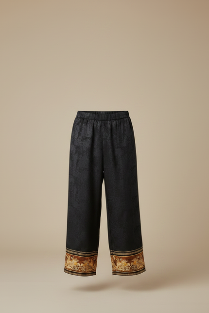 Pantalon Chinois Noir Jacquard Brodé Ample Ethnique - Viscose - vue 3