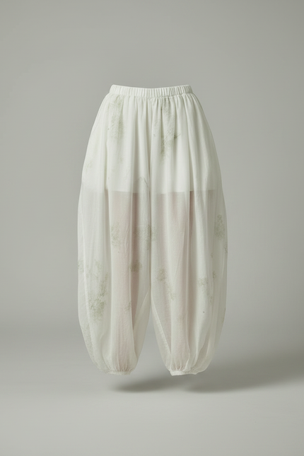 Pantalon Chinois Blanc Fluide Ample Transparent Imprimé - Soie - vue 3