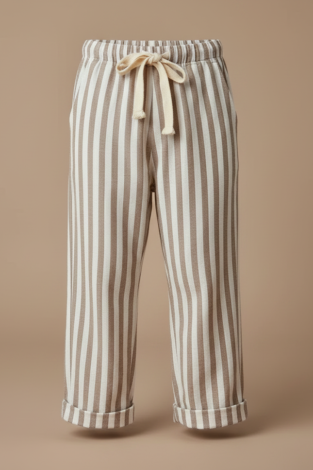Pantalon Chinois Rayé Vertical Ample Coton Enfant - Marron Molleton - vue 3
