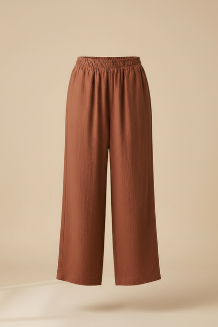 Pantalon Chinois Marron Ample Lin Coton Fluide Décontracté - vue 3