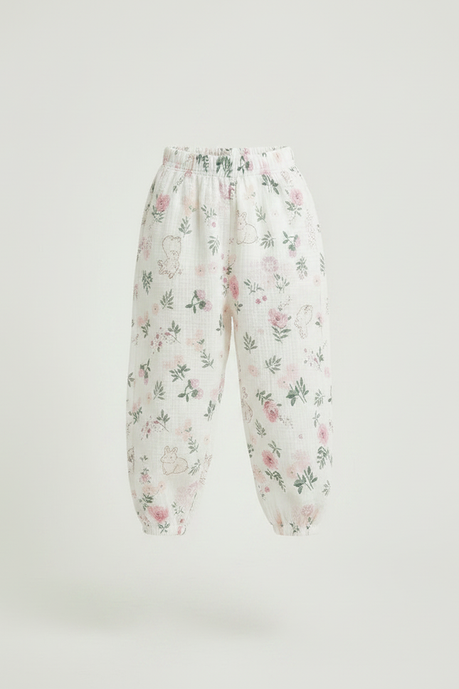 Pantalon Chinois Blanc Floral Ample Coton Enfant - vue 3