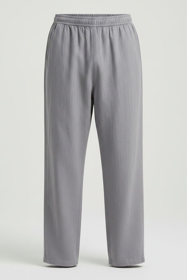 Pantalon Chinois Gris Décontracté Lin Ample Homme - vue 3