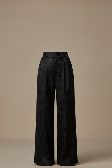 Pantalon Chinois Jacquard Noir Ample Élégant Femme - Satin - vue 3
