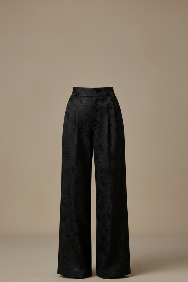 Pantalon Chinois Jacquard Noir Ample Élégant Femme - Satin - vue 3