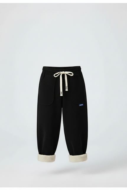 Pantalon Chinois Noir Ample Molletonné Hiver Enfant - vue 3