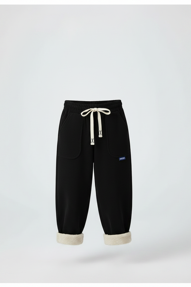 Pantalon Chinois Noir Ample Molletonné Hiver Enfant - vue 3