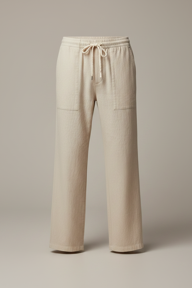 Pantalon Chinois Lin Coton Beige Ample Décontracté Homme - vue 3