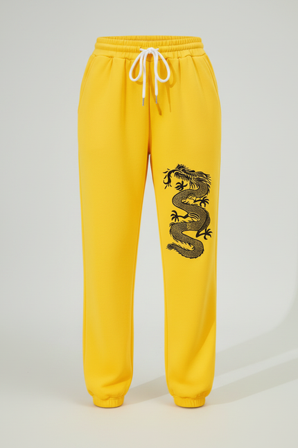 Pantalon Chinois Jaune Dragon Imprimé Jogger Décontracté - Molleton - vue 3