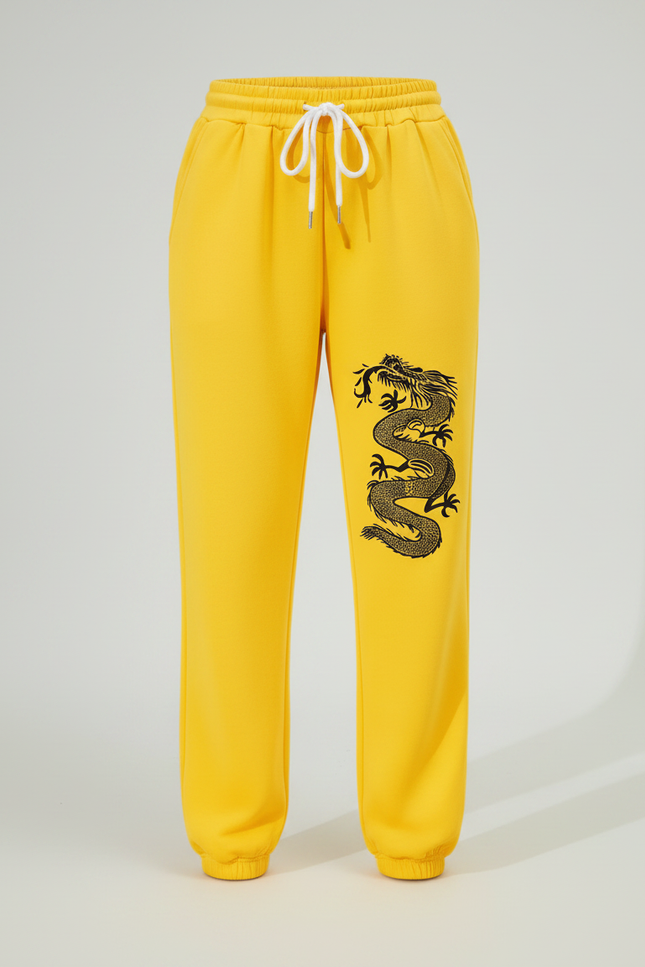 Pantalon Chinois Jaune Dragon Imprimé Jogger Décontracté - Molleton - vue 3