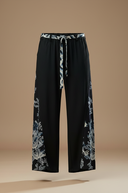 Pantalon Chinois Noir Dragon Ample Fluide Coton Lin - vue 3
