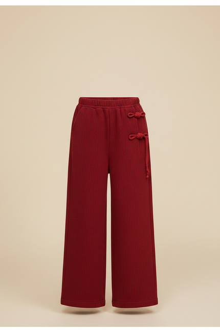 Pantalon Chinois Rouge Côtelé Ample Fille Velours - Bordeaux - vue 3