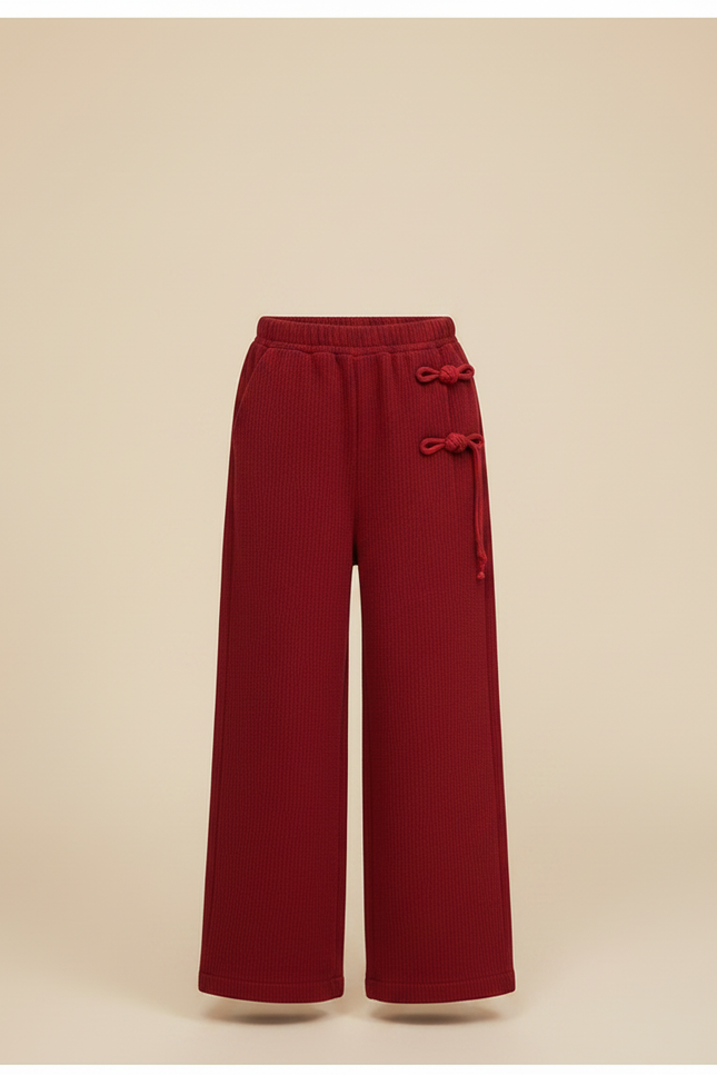 Pantalon Chinois Rouge Côtelé Ample Fille Velours - Bordeaux - vue 3