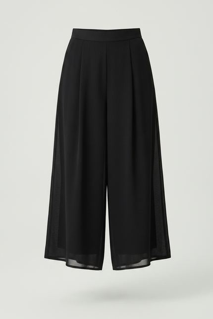 Pantalon Chinois Noir Ample Fluide Superposé Femme - Polyester - vue 3