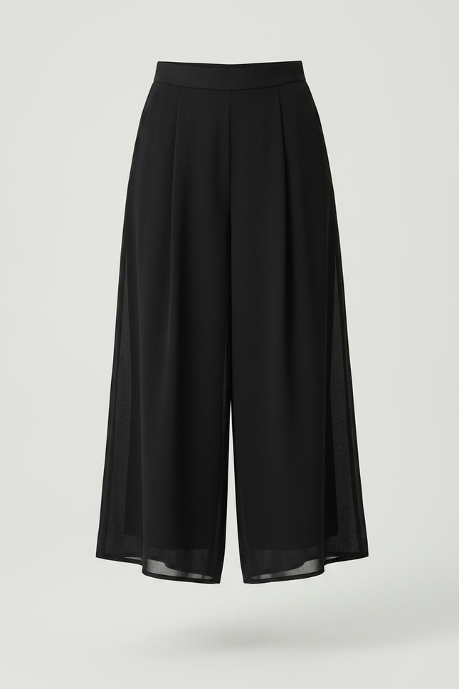 Pantalon Chinois Noir Ample Fluide Superposé Femme - Polyester - vue 3