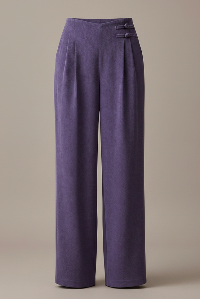 Pantalon Chinois Violet Plissé Ample Boutons Femme - Viscose - vue 3
