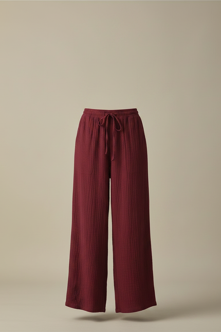 Pantalon Chinois Bordeaux Ample Coton Fluide Décontracté - vue 3