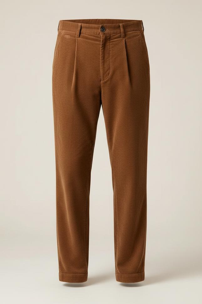 Pantalon Chinois Marron Ample Côtelé Décontracté Homme - Cordé - vue 3
