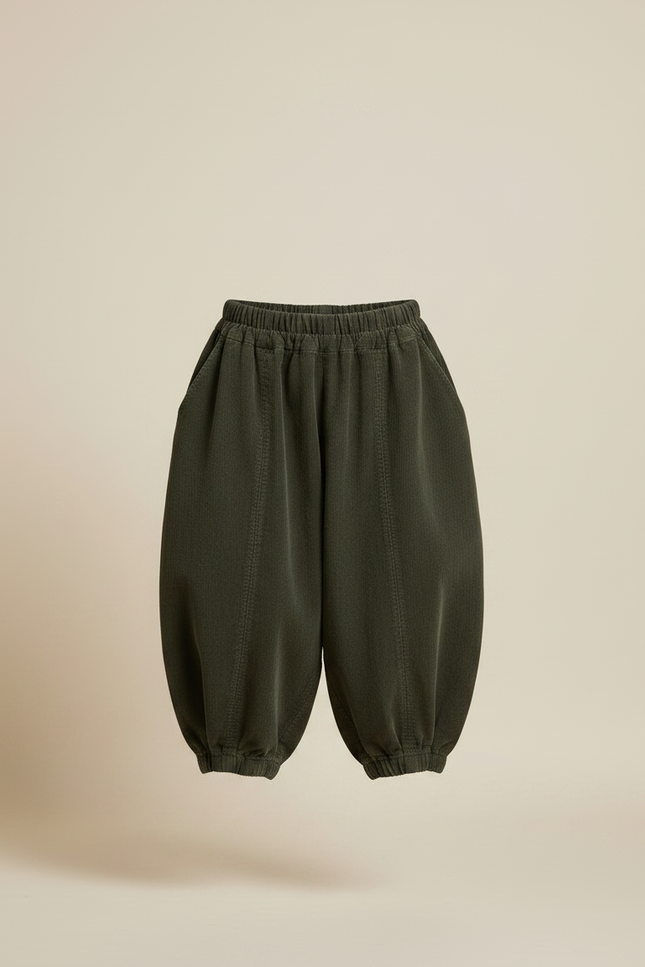 Pantalon Chinois Vert Côtelé Ample Enfant Rétro - Cordé - vue 3