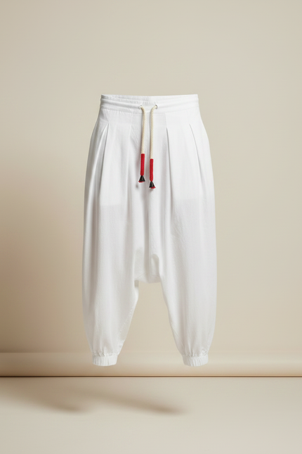 Pantalon Chinois Blanc Ample Harem Décontracté Coton - vue 3