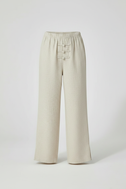 Pantalon Chinois Beige Ample Coton Traditionnel Fendu - vue 3