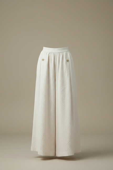 Pantalon Chinois Beige Ample Lin Décontracté Fluide Femme - vue 3