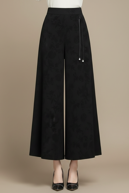 Pantalon Chinois Noir Ample Fluide Jacquard Élégant - Polyester - vue 3