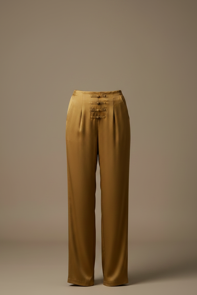 Pantalon Chinois Doré Satiné Ample Nœuds Femme - vue 3