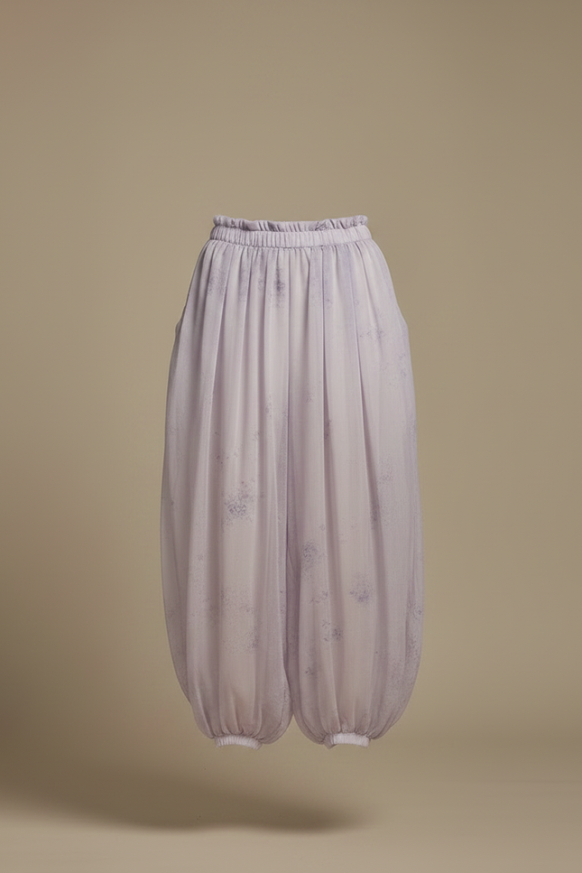 Pantalon Chinois Lavande Fluide Ample Transparent Imprimé Femme - Violet Polyester - vue 3