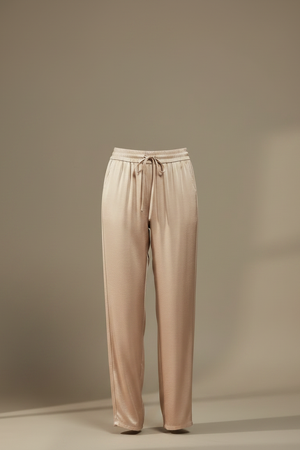 Pantalon Chinois Satin Beige Fluide Ample Élégant Femme - vue 3