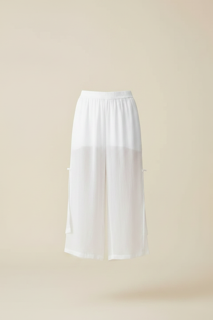 Pantalon Chinois Blanc Ample Fluide Estival Femme - Lin - vue 3