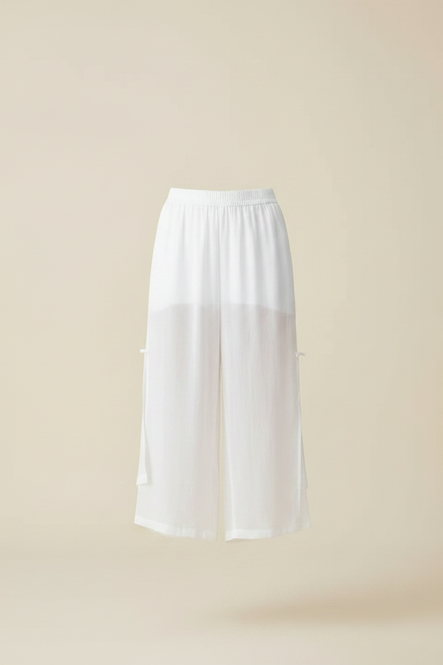 Pantalon Chinois Blanc Ample Fluide Estival Femme - Lin - vue 3