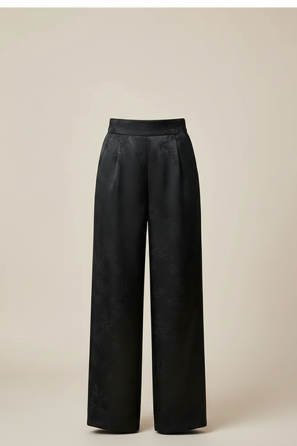 Pantalon Chinois Noir Satiné Ample Imprimé Fille - vue 3