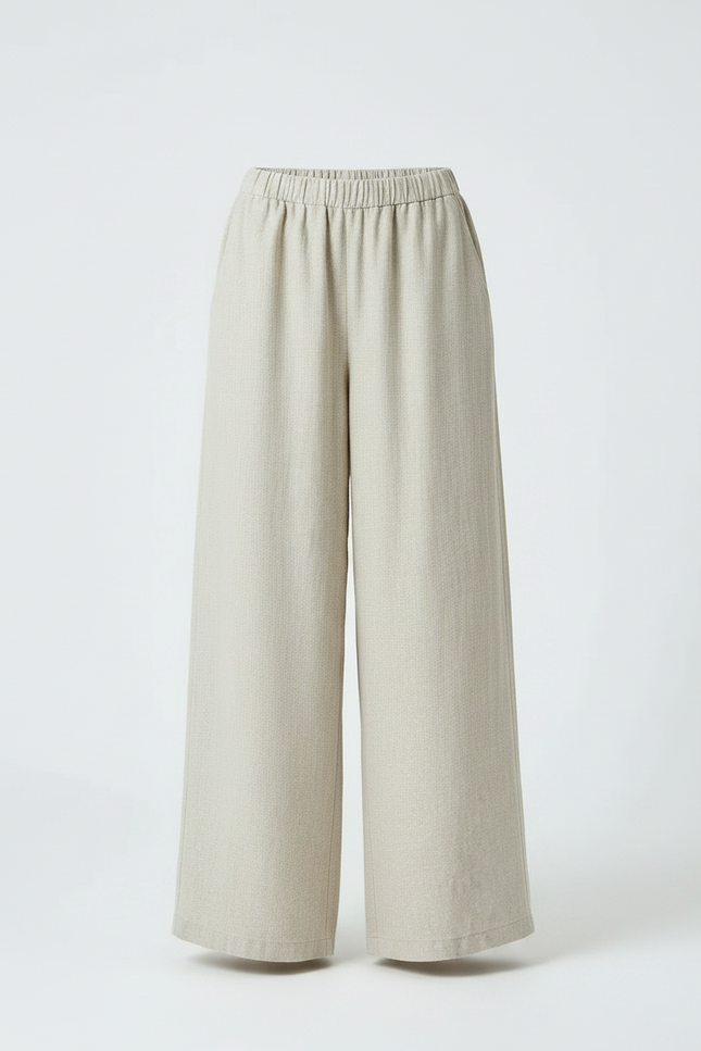 Pantalon Chinois Lin Ample Beige Décontracté Fluide - vue 3