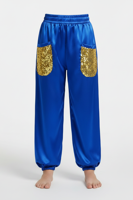 Pantalon Chinois Bleu Satiné Sequin Enfant Ample - vue 3