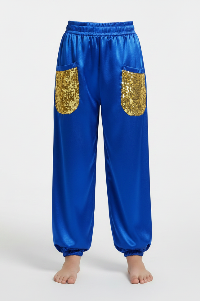 Pantalon Chinois Bleu Satiné Sequin Enfant Ample - vue 3
